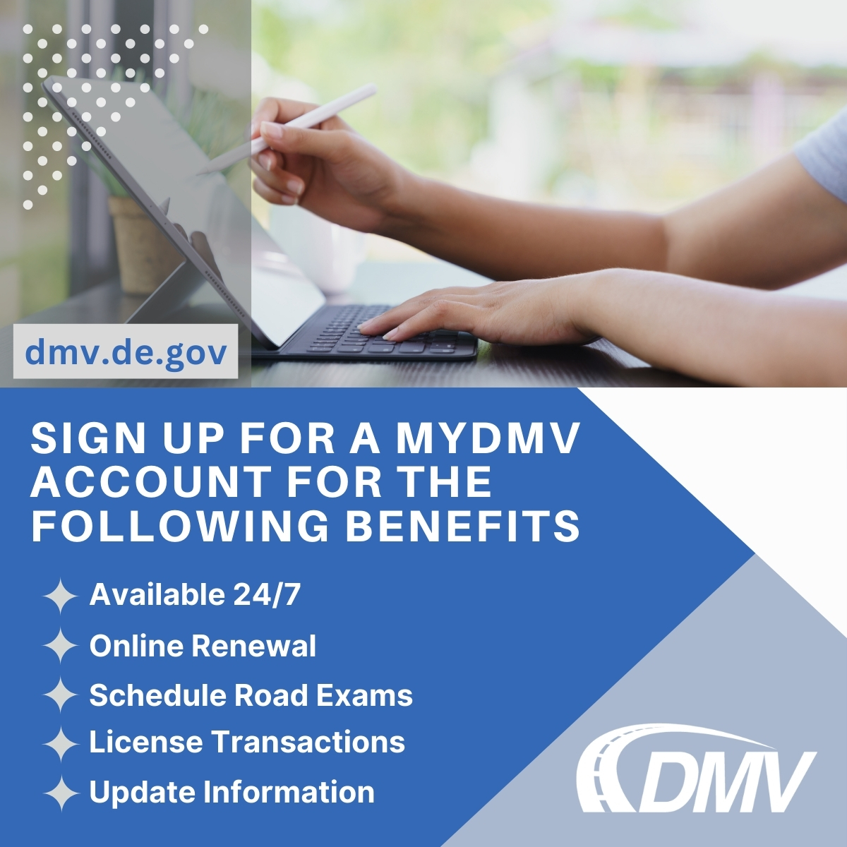 Busy day and no time to go to the DMV? Access up to 20+ DMV services online with your myDMV account. Renew, change your address, get a duplicate driver license or ID, and more. #MoreWaystoDMV