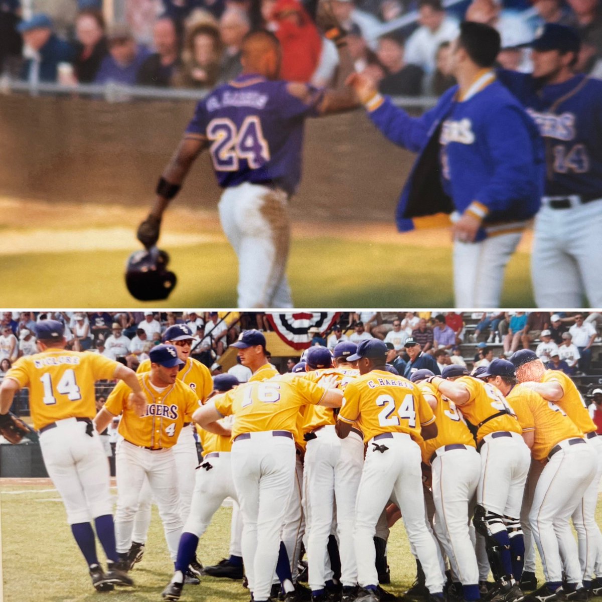 Young players - Put the extra work in, respect your parents, prioritize your grades, be a good teammate, and pray without ceasing. I still remember this huddle and the high fives 25+ years later. It’s all worth it! #BeLikeCJ #GeauxTigers #CollegeBaseball #Brotherhood
