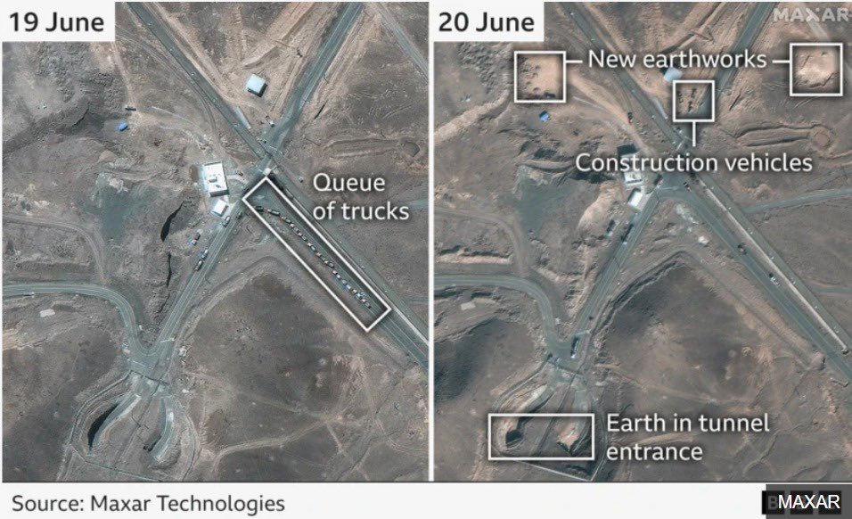 A lot of trucks at Fordow’s site before US attack.

This image speaks loud and gives some whisper of pre understanding. #IranIsraelConflict