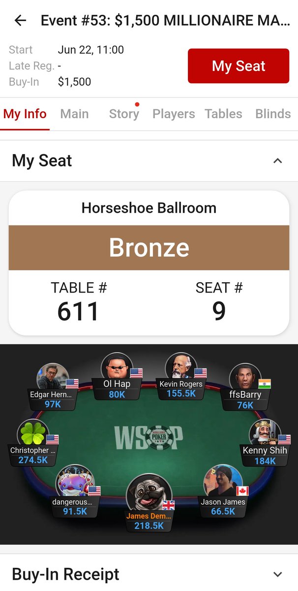 Hey <a href="/WSOP/">WSOP - World Series of Poker</a> <a href="/Kevmath/">Kevin Mathers</a> I busted the milly Maker 1d on the final hand of the night, it's tempting to show up to collect my 218k but you'll probably be looking for a bag that doesn't exist