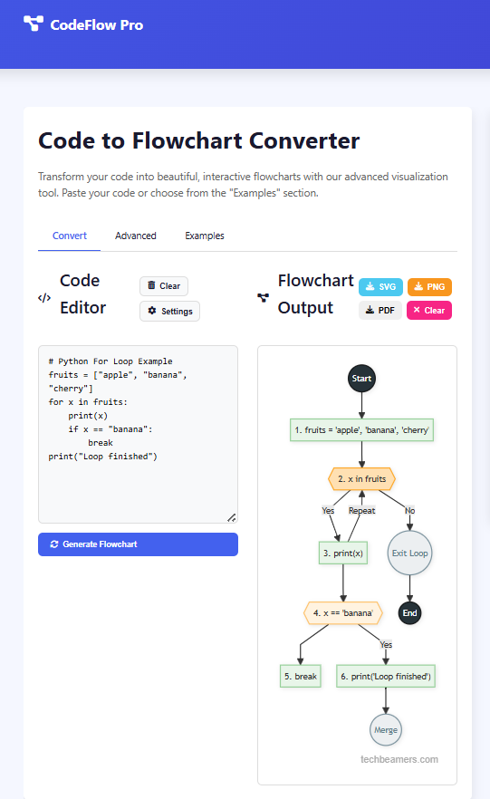 TechBeamers's tweet image. 💡 Turn code into flowcharts in seconds!
🔹 Python, Java, C/C++
🔹 Free to use
🔹 Unlimited downloads (PNG, PDF, SVG)
Start now → techbeamers.com/code-to-flowch…
#Python #Java #Flowchart #CodingTools #TechBeamers