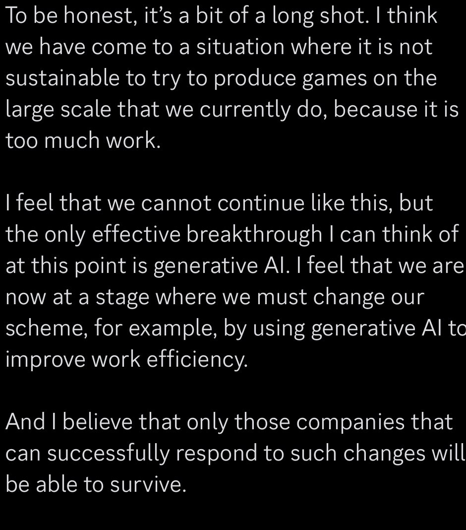 Here is the proper translation of sakurais full response (when asked on the future of game development)