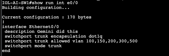 rogue_router's tweet image. Did all the things I asked it, and didn't overwrite the vlans on the trunk. Working towards building a full vxlan fabric now...