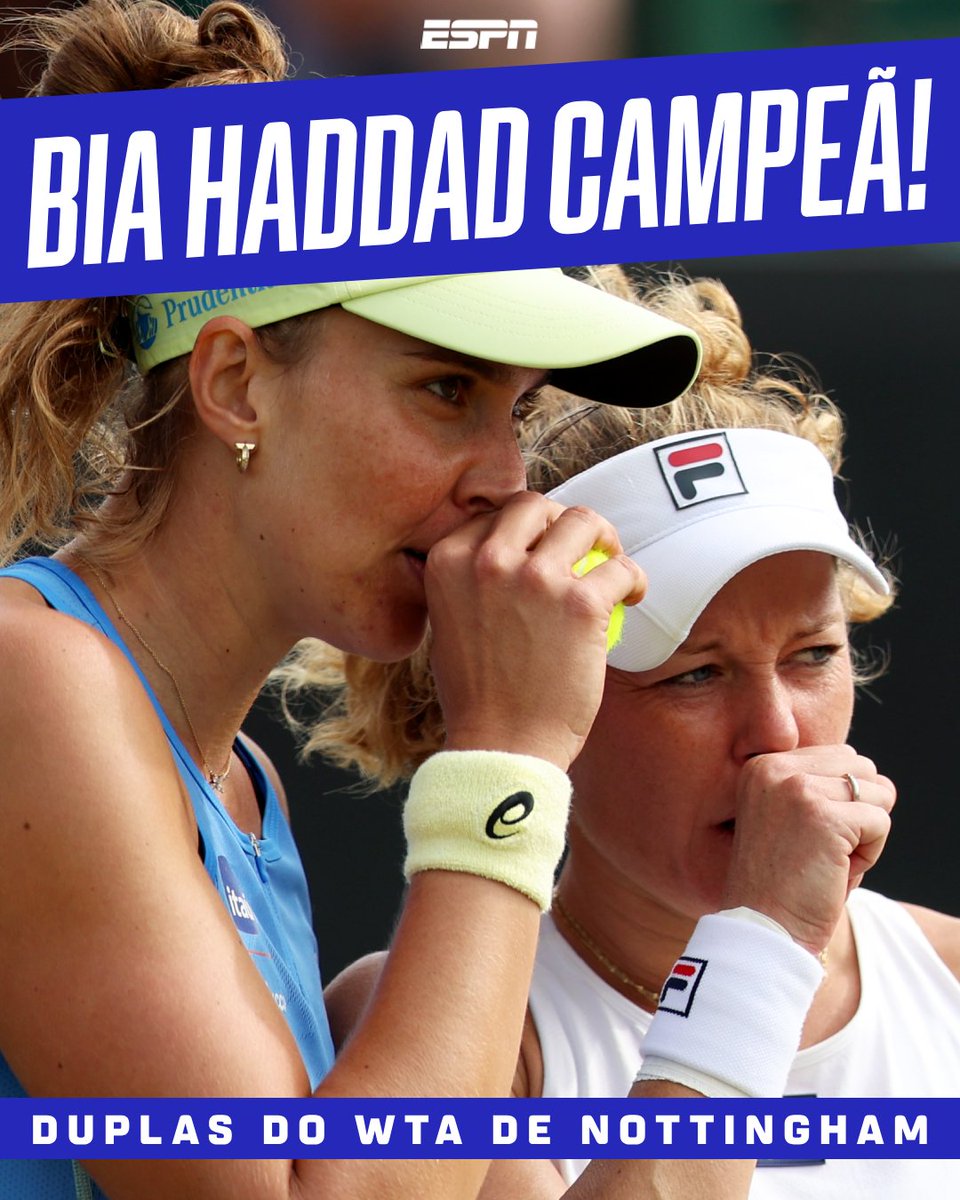 ESPNBrasil's tweet photo. VAI, BRASIIIILLLL! 🇧🇷🔥 Junta da tenista alemã, Laura Siegemund, Beatriz Haddad Maia é campeã de duplas do WTA 250 de Nottingham! Siegemund e Bia venceram a dupla Anna Danilina e Ena Shibahara por 2 sets a 0 (6x3; 6x2)!

#TênisNaESPN https://t.co/A6yOSALBSX