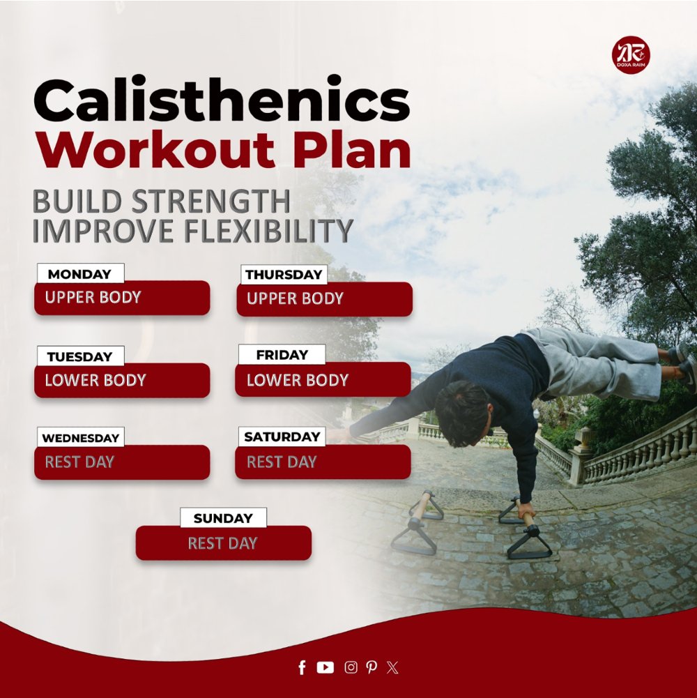 DOXARAIM's tweet image. CALISTHENICS WORKOUT PLAN | UPPER BODY | LOWER BODY | BUILDING STRENGTH, IMPROVE FLEXIBILITY

THE BODY IS A TEMPLE OF THE HOLY SPIRIT

#CALISTHENICSWORKOUT
#WEEKLYROUTINE
#BendArmStand
#MuscleUps
#StraddlePlanche
#HumanFlag
#FrontLever
#DOXARAIM
#PUTONCHRIST
#PUTONGLORY
