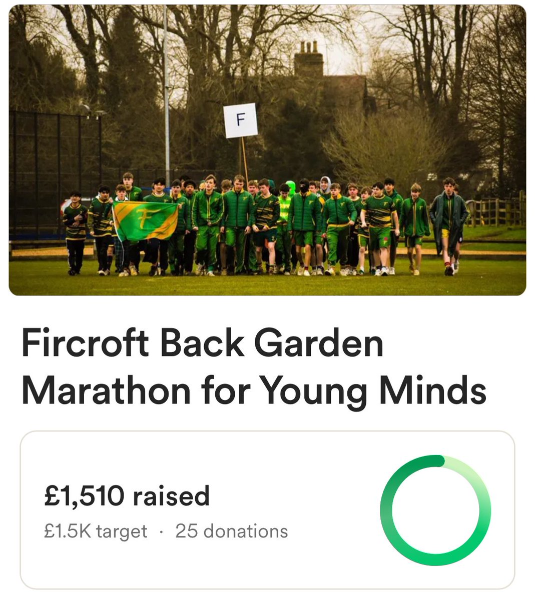 Wow - we’ve just reached our target and broken the £1500 barrier! There are still 2 more laps to go so we will keep the fundraising going!#UppinghamFircroft🟢🟡