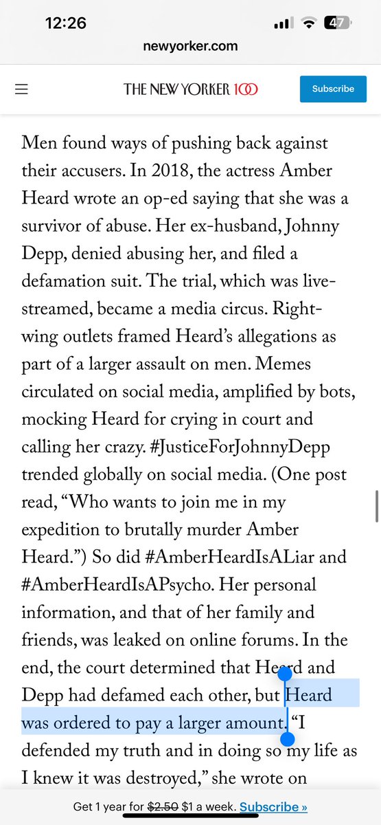 LauraBockov's tweet photo. @NewYorker Again stop spoon-feeding a false narrative. Depp v Heard was live-streamed. People were outraged when they saw the truth unfold!

The jury unanimously found she lied, intentionally lied so egregiously to harm him that in addition to gen’l damages, they  awarded Punitive damages👇 https://t.co/4bzPMBj4e5