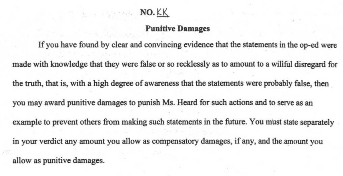 LauraBockov's tweet photo. @NewYorker Again stop spoon-feeding a false narrative. Depp v Heard was live-streamed. People were outraged when they saw the truth unfold!

The jury unanimously found she lied, intentionally lied so egregiously to harm him that in addition to gen’l damages, they  awarded Punitive damages👇 https://t.co/4bzPMBj4e5