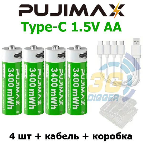 Акумуляторна літій-іонна батарея PUJIMAX 1.5V AA 3400 мВтг (4шт+кабель+коробка)
Склад: Літій
Потужність: 3400 мВтг
Напруга: 1,5 Вольт
Заряджання: Type-C
Термін: 1500 циклів
LED індикаторна: зелене світло блимає під час заряджання і світиться коли зарядився
3g-digger.com/ua/akkumulyato…