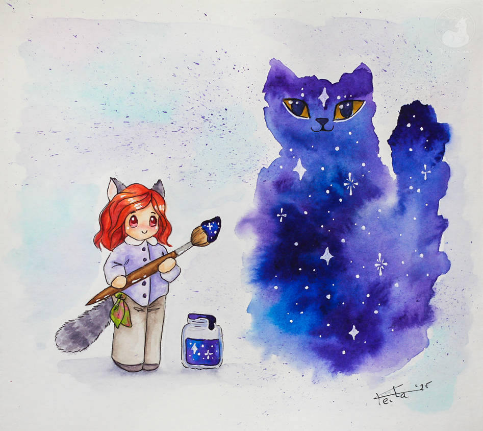 「The Great Galaxy Cat By Keila-the-fawnca」|DeviantArtのイラスト