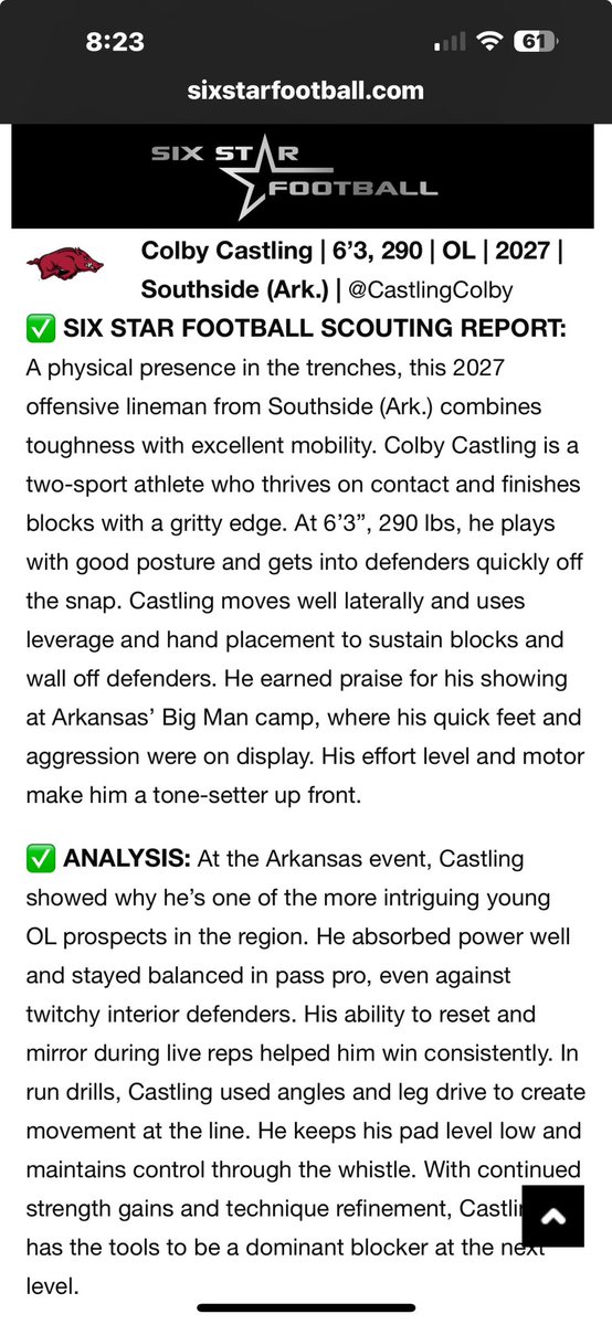 CastlingColby's tweet image. Thanks @sixstarfootball for the write up!!