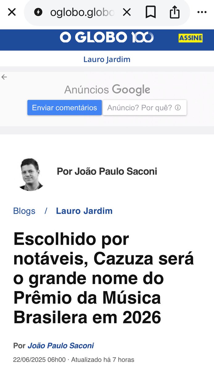 Ela_TVM's tweet photo. A escolha de Cazuza foi justíssima mas acerta a grafia, por favor: BRASILEIRA
@JornalOGlobo https://t.co/R0krKoGjea