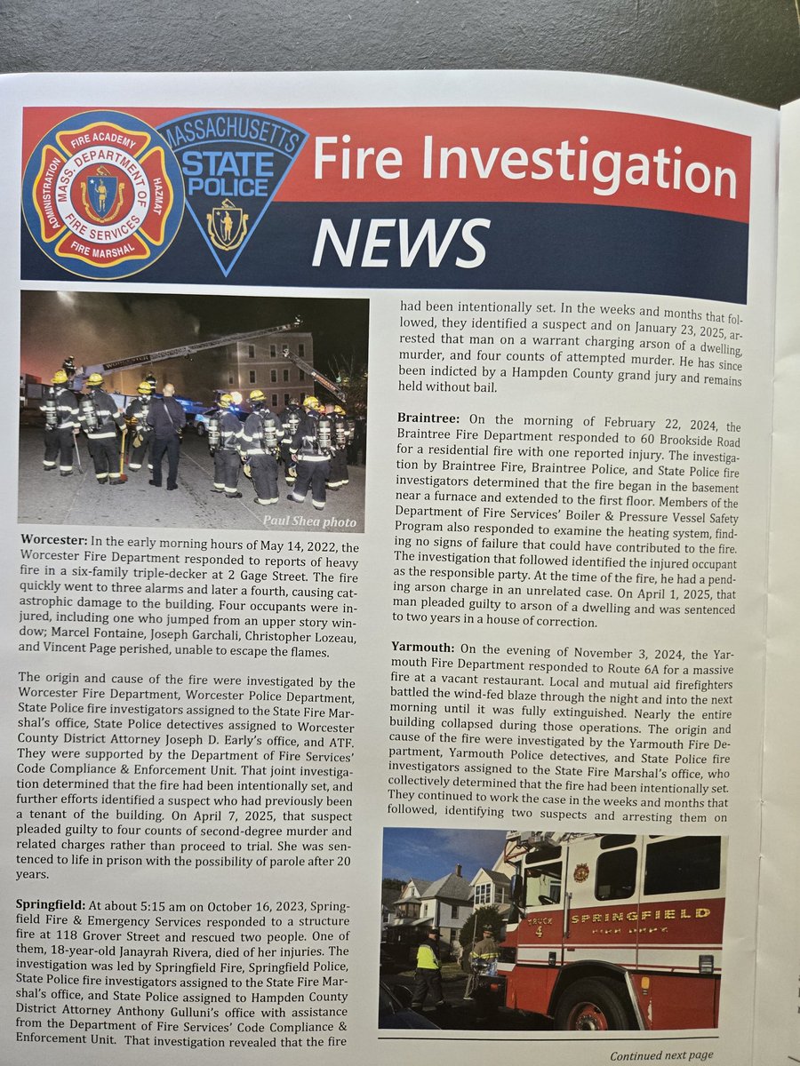 Honored to have an image in the <a href="/MassDFS/">Massachusetts Department of Fire Services</a> All Hands Herald. 4 Alarm fatal fire in Worcester May of 2022. Suspect pleaded guilty to 4 counts of 2nd degree murder. She was sentenced to life with the possibility of parole after 20 years 

<a href="/WorcesterFD/">Worcester Fire Dept.</a> 
<a href="/WorcesterFD1009/">Worcester Fire Fighters Local 1009</a> 
<a href="/ctfirephoto/">CT Fire Photo</a>