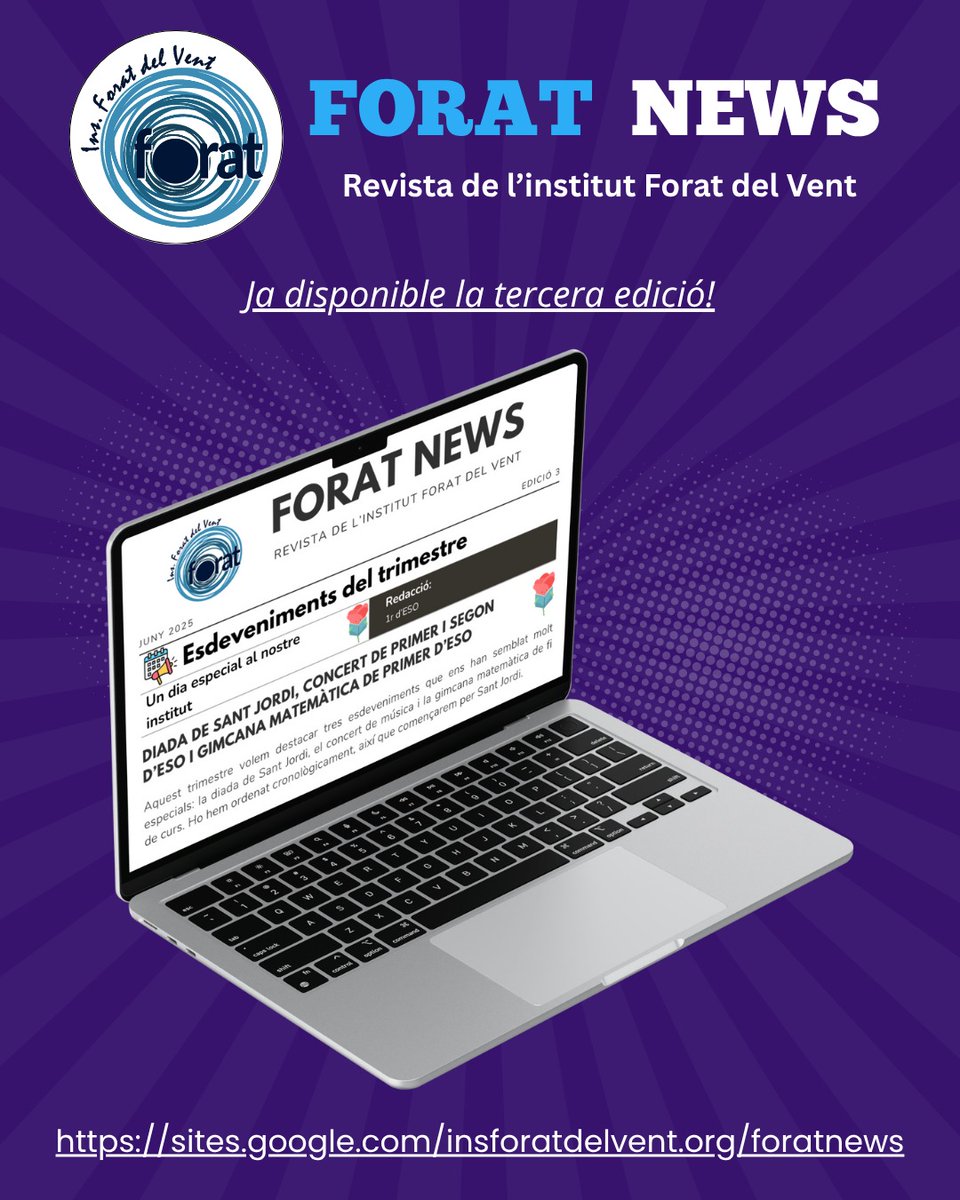 Ja tenim disponible la tercera edició de la revista de l'institut a la web de l'institut! Concursos TelecoGames UAB,  CanSat, esdeveniments del trimestre, entrevistes i molt més! 
drive.google.com/file/d/1i06oDS…
#1esoinsforat #revistaforat