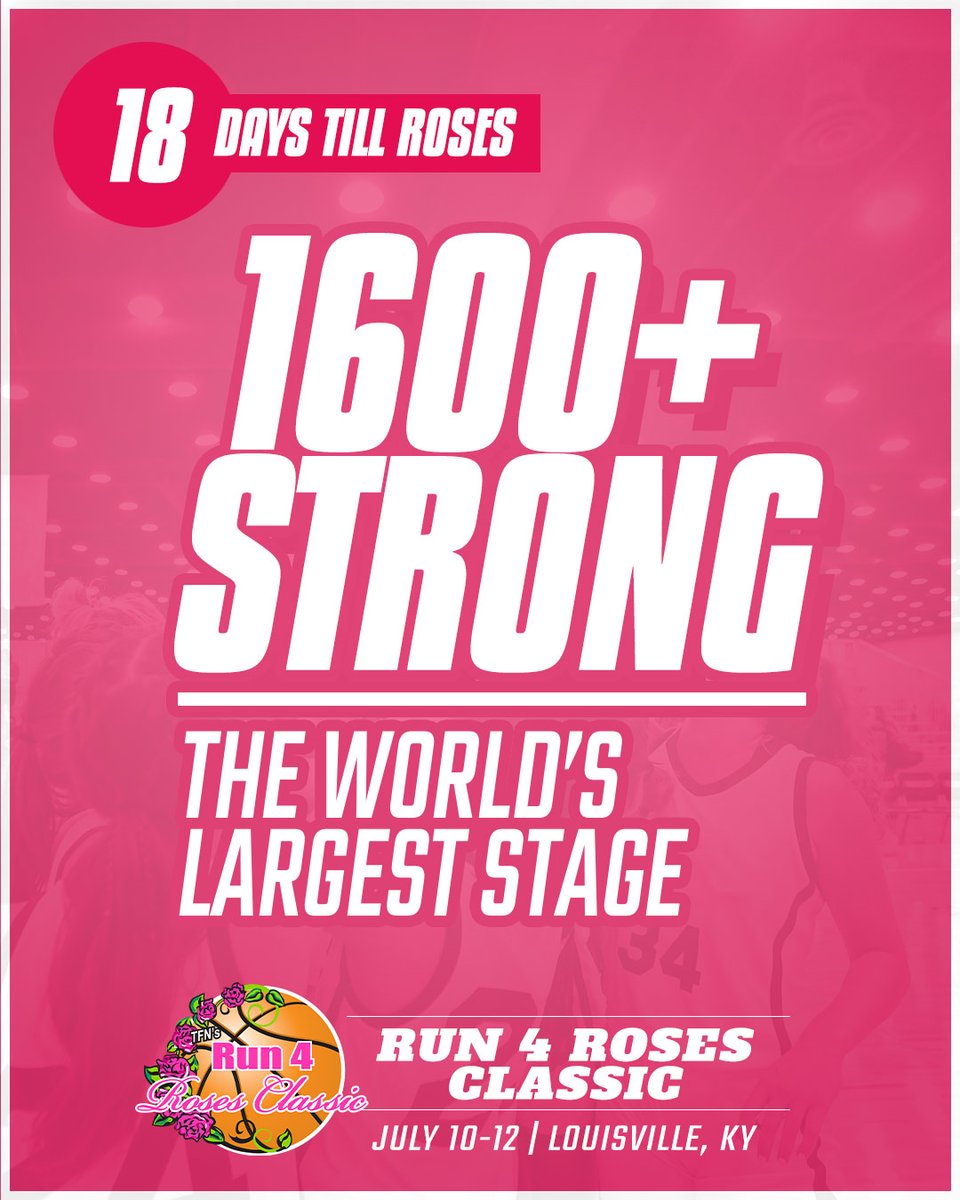 🚨 1600+ TEAMS. WORLD RECORD. 
 ⏳ 18 DAYS TILL ROSES.
From coast to coast and across the globe — 1,600+ squads are lacing up for the Run 4 Roses Classic, July 10–12 in Louisville, KY.

This isn’t just a tournament — it’s THE LARGEST girls' grassroots basketball event in the