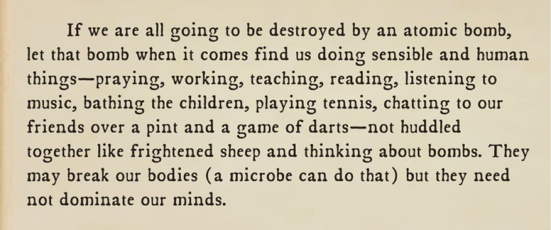 C.S. Lewis writing about living in a world with nuclear bombs. Always relevant.