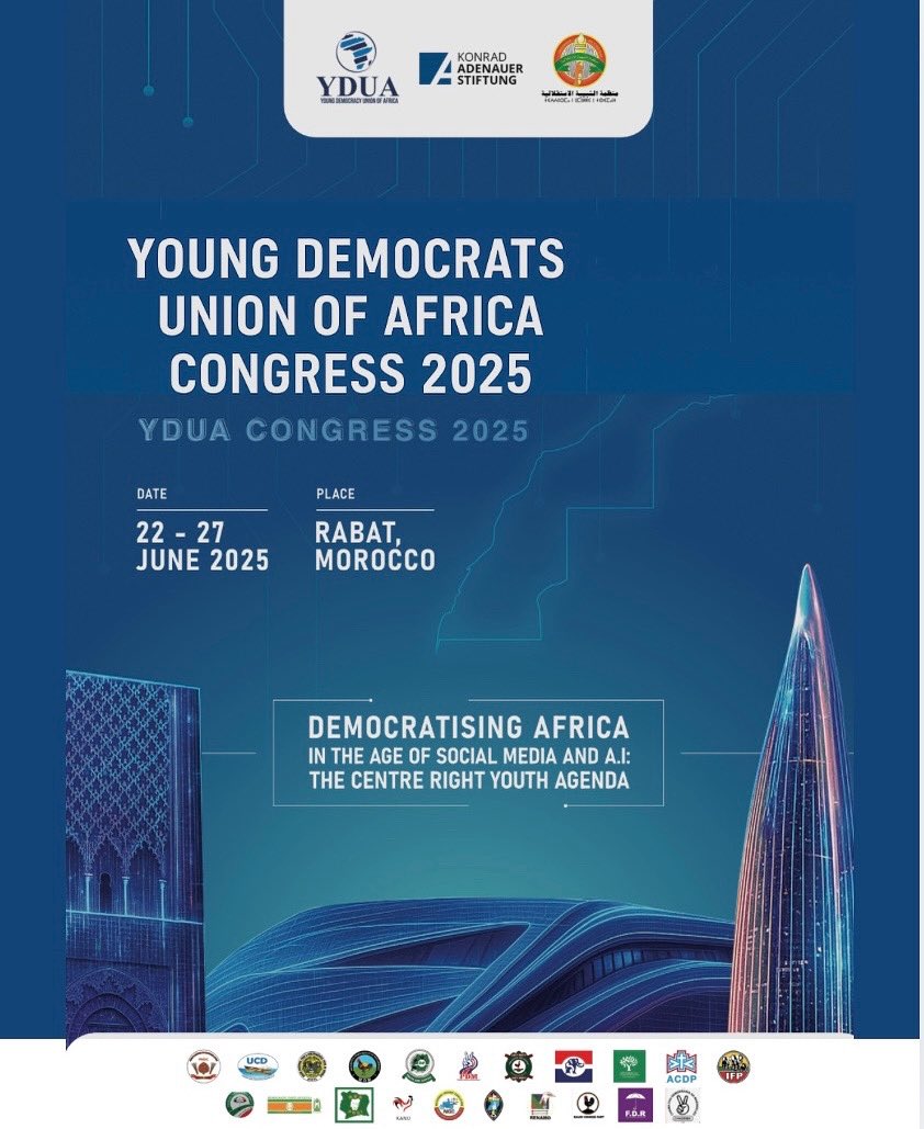 🗓️ Tomorrow in Rabat: YDUA Congress 2025 kicks off!
Theme: “Democratising Africa in the Age of Social Media &amp; AI”
Young centre-right leaders from 22+ African countries unite! 🌍
#YDUA2025 #AI #YouthLeadership #Africa