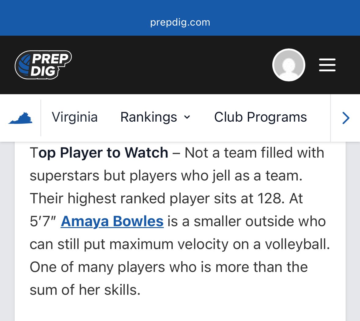 Thank you <a href="/PrepDig/">Prep Dig 🏐</a> <a href="/PrepDigVA/">Prep Dig Virginia</a> for the write up! So excited for Nationals with my  team. 😊