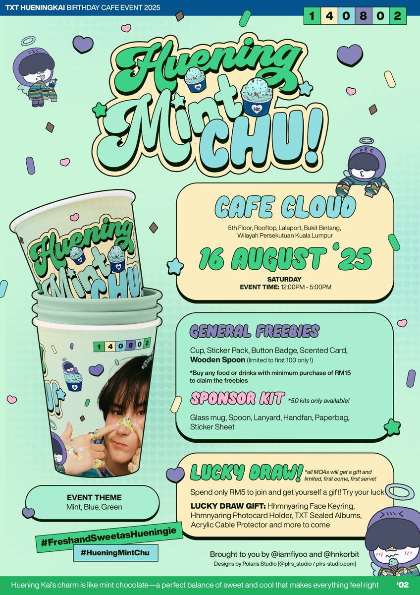 ⋆.ೃ࿔*𝑴𝒊𝒏𝒕 𝑪𝒉𝒐𝒄𝒐 𝑻𝒆𝒂𝒎? 𝑪𝒆𝒍𝒆𝒃𝒓𝒂𝒕𝒆 𝑯𝒖𝒆𝒏𝒊𝒏𝒈𝒌𝒂𝒊’𝒔 𝒃𝒊𝒓𝒕𝒉𝒅𝒂𝒚 𝒘𝒊𝒕𝒉 𝒖𝒔 ✩‧˚ 

ᯓᡣ𐭩MOAs, join us, 

.𖥔 ݁(づ￣ ³￣)づ𝑯𝒖𝒆𝒏𝒊𝒏𝒈𝑴𝒊𝒏𝒕𝑪𝒉𝒖!‧☘︎ ݁˖

🌿16th Aug 2025
📍Cafe Cloud, Lalaport

#HueningMintChu #FreshandSweetasHueningie
