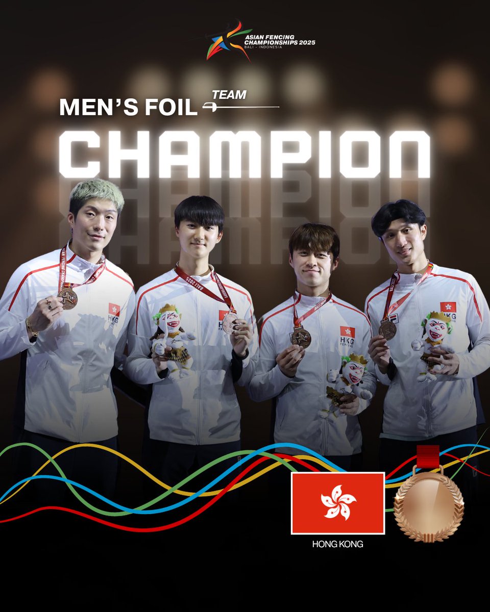 asianfencing's tweet photo. Team Men's Foil wrapped up the final day with sharp action ⚡🤺

🥇 JAPAN 🇯🇵
🥈 CHINA 🇨🇳
🥉 HONG KONG 🇭🇰
🥉 CHINESE TAIPEI 🇹🇼

Well done to all teams on a strong finish! 👏🏻🔥
#AsianFencing #AsianFencingChampionships #AsianFencingChampionships2025 #Fencing #Bali https://t.co/M1rVQiratN