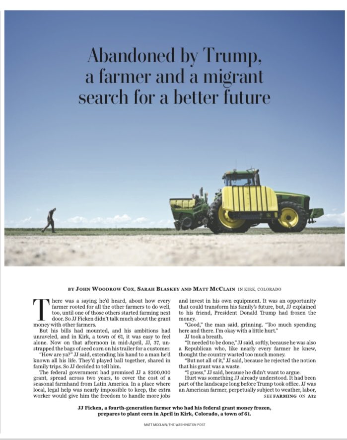 JohnWoodrowCox's tweet image. On today's front page, the story of a farmer, a migrant and what it means to make a commitment.
Part of our examination into how President Trump’s policies are reshaping the lives of Americans, with reporting from @Blaskey_S and photos from Matt McClain.