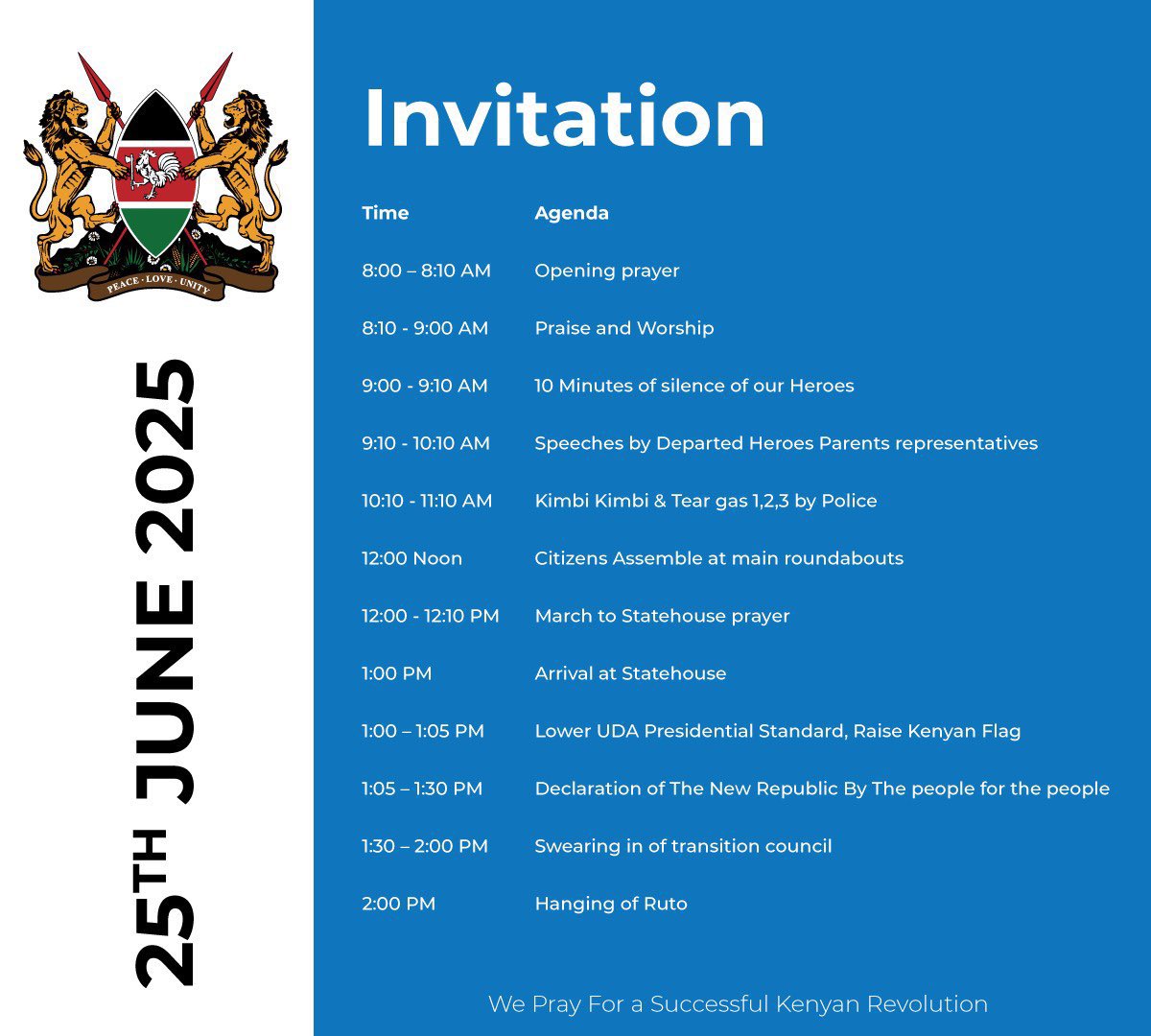 Wednesday is Wednesday 

#EndAbductionsKE 
#June25th 
#OccupyStatehouse2025 
#RutoMustGo