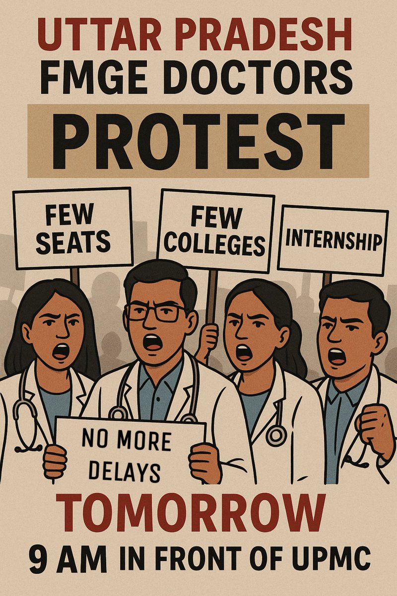 SharmaShubheksh's tweet photo. 📢 Urgent Appeal
FMGE doctors in Uttar Pradesh are being denied fair chances for internship!
✅ Only 1 counselling done
✅ Hundreds still waiting
🚨 We demand 2nd counselling ASAP

🗓️ Protest: Tomorrow, 9 AM
📍 In front of UPMC
✊ #JusticeForFMGs #FMGE #UPInternCrisis #DWFUP https://t.co/fWqEINAEGF