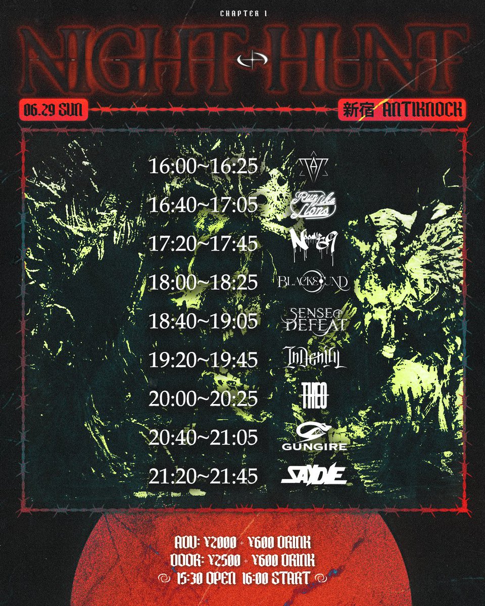 sod_official_tw's tweet photo. 【次ノ日曜】
2025.06.29 sun.

Theo @TheoJPOfficial pre.
NIGHT HUNT  CHAPTER1

w/
Thy Against Thyself
Run Like Lions
NOODLE69
Blacksound
IN DENIAL
Theo JP
GUNGIRE
Saydie

O/S 15:30/16:00
A/D ¥2,000/¥2,500+1D

マイメンTheo企画！
最高の1日にします！！ https://t.co/ipaseiDeP8