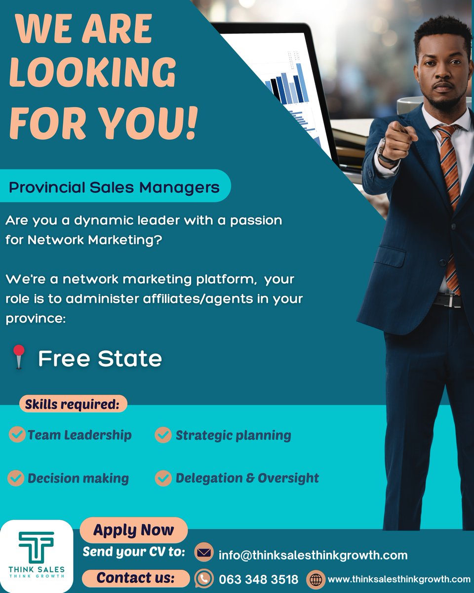 ThinkSales's tweet photo. Provincial Sales Managers Wanted!
We're looking for sales leaders in (province). If you have:

- Sales leadership experience
- Strong communication skills
- A results-driven mindset

Apply at info@thinksalesthinkgrowth.com https://t.co/OgOUrsIGSD