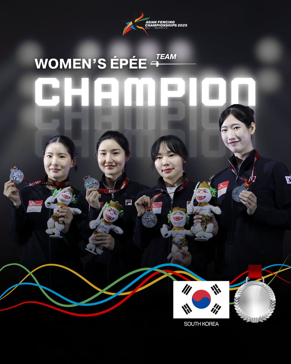 asianfencing's tweet photo. Team Women’s Épée closed the team competitions with precision on the piste 🤺💥

🥇 CHINA 🇨🇳
🥈 KOREA 🇰🇷
🥉 HONG KONG 🇭🇰
🥉 JAPAN 🇯🇵

Well done to all teams on a strong finish! 🙌🏻✨
#AsianFencing #AsianFencingChampionships #AsianFencingChampionships2025 #Fencing #Bali https://t.co/OYSHlvixdr