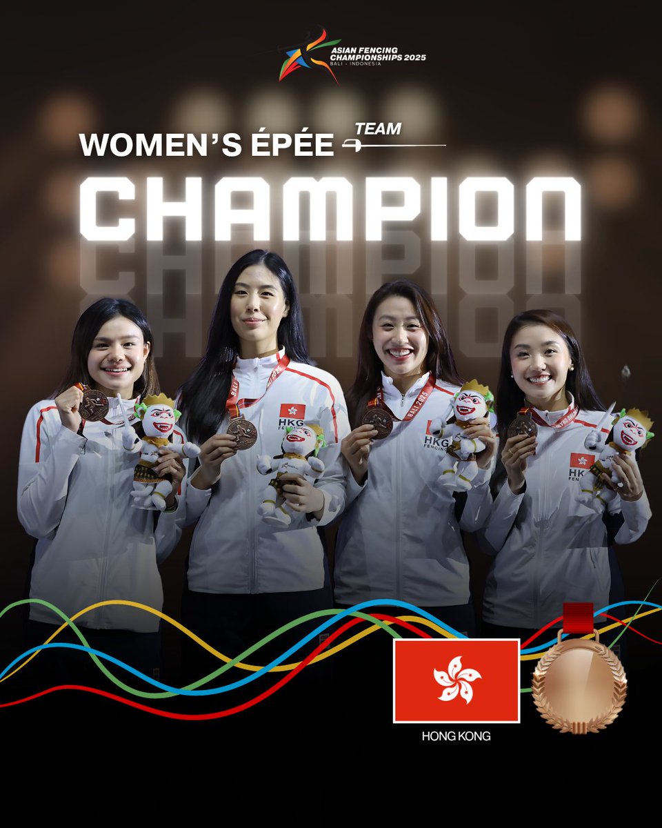 asianfencing's tweet photo. Team Women’s Épée closed the team competitions with precision on the piste 🤺💥

🥇 CHINA 🇨🇳
🥈 KOREA 🇰🇷
🥉 HONG KONG 🇭🇰
🥉 JAPAN 🇯🇵

Well done to all teams on a strong finish! 🙌🏻✨
#AsianFencing #AsianFencingChampionships #AsianFencingChampionships2025 #Fencing #Bali https://t.co/OYSHlvixdr