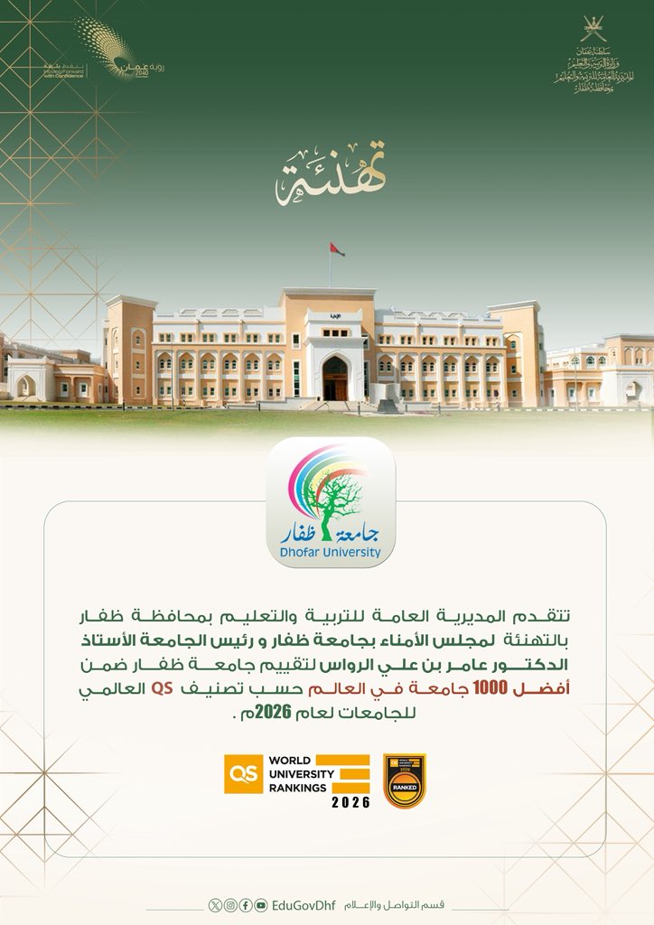 #تهنئة #جامعة_ظفار #تعلم_مستدام
<a href="/dh_university/">جامعة ظفار</a>