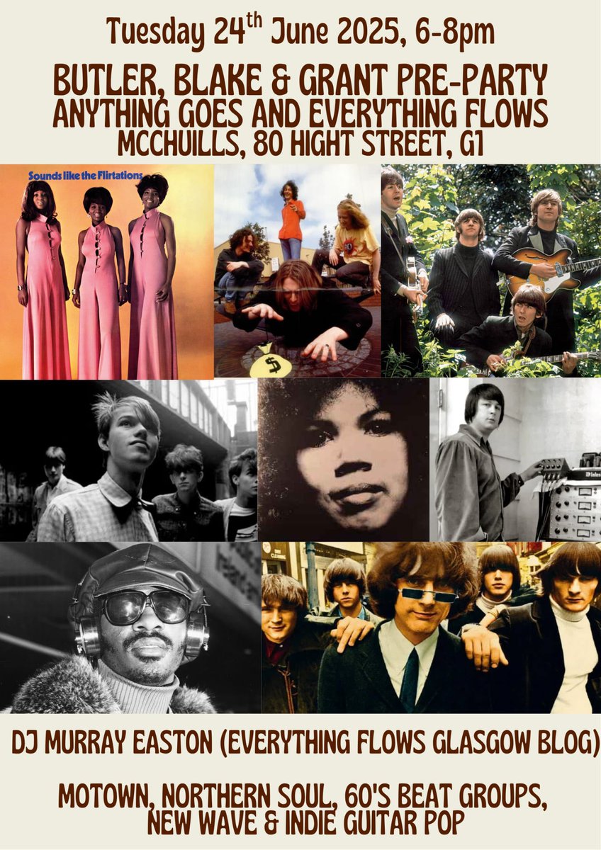 I am DJ-ing (vinyl set) in McChuills on Tuesday ahead of <a href="/BBGband/">Butler, Blake & Grant</a> in the City Halls. Pop in if you are going or are in the area.