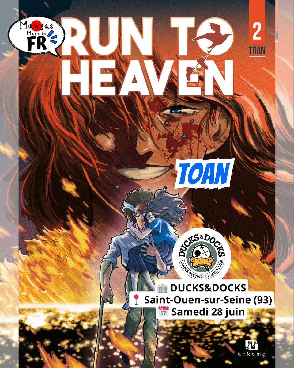 Mangas Made in FR 🇫🇷 (@mangasmadeinfr) on Twitter photo ⏫
📍 DUCKS&DOCKS à Saint-Ouen-sur-Seine (93) (<a href="/DucksandDocks/">DUCKS&DOCKS - Bandes dessinées</a>) 📅 28/06
- Toan (<a href="/YesToan/">Toan</a>) pour "Run to Heaven" chez Ankama Éditions (<a href="/AnkamaEditions/">Ankama Editions</a>)
⏬ ⏫
📍 DUCKS&DOCKS à Saint-Ouen-sur-Seine (93) (<a href="/DucksandDocks/">DUCKS&DOCKS - Bandes dessinées</a>) 📅 28/06
- Toan (<a href="/YesToan/">Toan</a>) pour "Run to Heaven" chez Ankama Éditions (<a href="/AnkamaEditions/">Ankama Editions</a>)
⏬