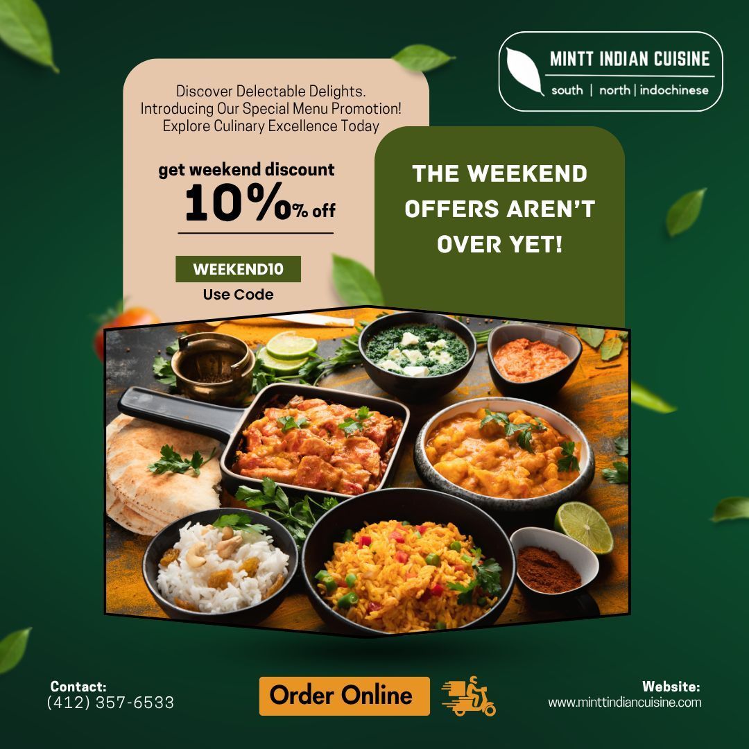 MinttIndian's tweet photo. Weekend Offer – 10% Off
The weekend isn’t over yet! Get 10% off your order with code WEEKEND10. 🤑

Don’t wait, order now and save!
https://t.co/N9P36B3L9p 

#WeekendOffer #Discount #MinttIndianCuisine #OrderNow #IndianFood https://t.co/rM8Sjjjnpd