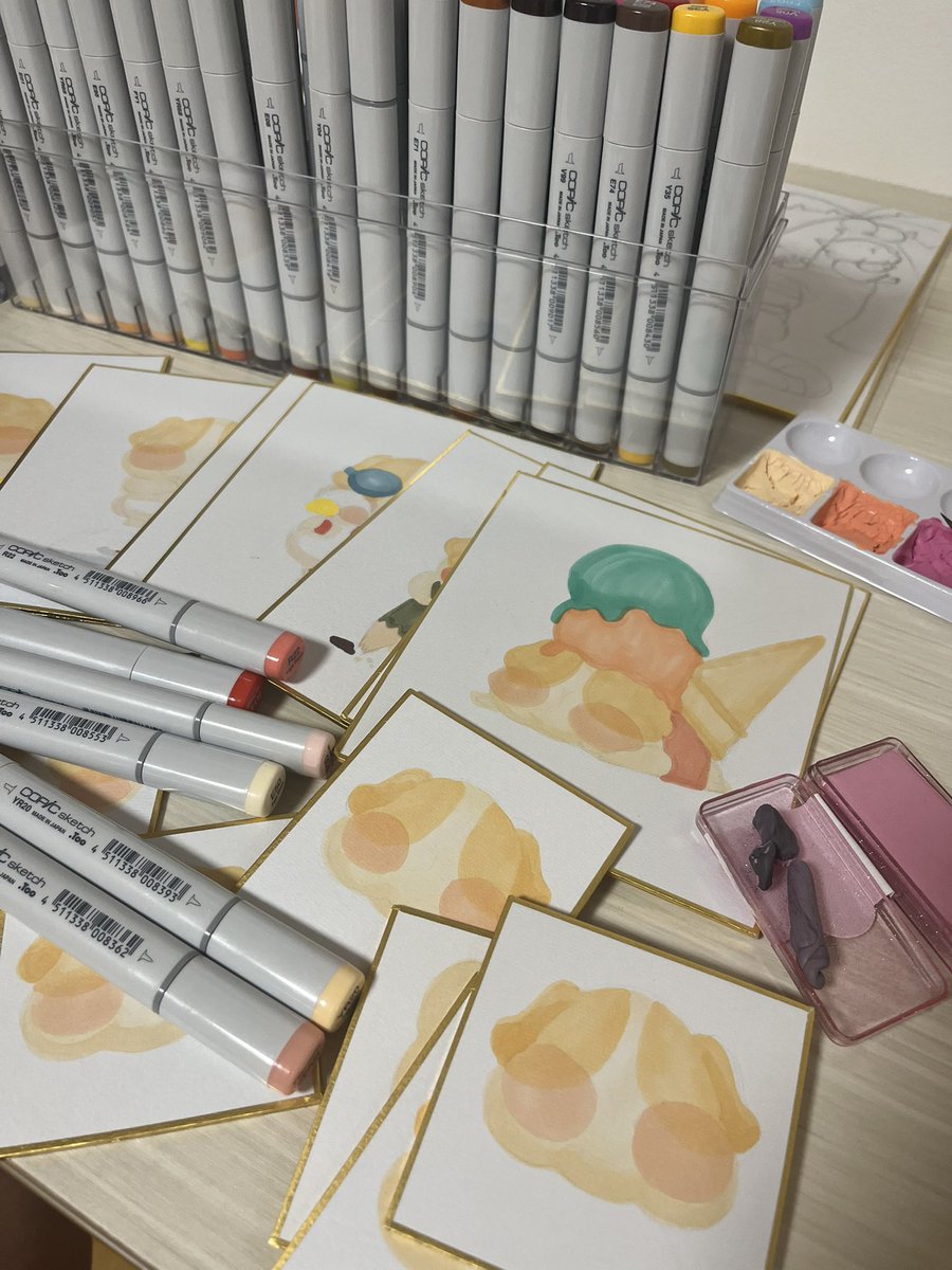 _moru_chan's tweet photo. ��ザフェスまであと2週間切りました〜
グッズ制作原画作成やってるよん
#デザフェス61 
#デザフェス61お品書き https://t.co/7se41NKVNk