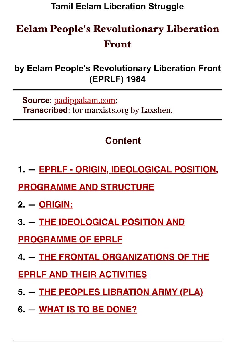 StudentofTE's tweet photo. I have transcribed the political booklet of the Eelam People’s Revolutionary Liberation Front (EPRLF) for https://t.co/f6JSpEsyFP, which outlines their ideology and vision for a Socialist Tamil Eelam.

Check it out if you’re interested.

https://t.co/5QGzvHHveM

The EPRLF was a Marxist-Leninist group that, like many Tamil militant organizations in the 1980s, sought to achieve the liberation of Tamil Eelam. It was primarily active in the Eastern Province of Tamil Eelam. Despite the promising and progressive tone of this political pamphlet, the EPRLF eventually became a militant group that abandoned the Tamil Eelam liberation struggle. It later functioned as a paramilitary force aligned with the Indian occupation under the Indian Peace Keeping Force (IPKF), which lasted nearly three years. Subsequently, it even offered to become a registered paramilitary group under the Sri Lankan state.

The EPRLF experienced numerous splits, with one faction later joining the Tamil National Alliance (TNA) under Suresh Premachandran.

Despite its shortcomings and betrayal of the Eelam Tamil cause, the EPRLF was part of the Tamil militant movement and therefore remains a part of Eelam Tamil history.