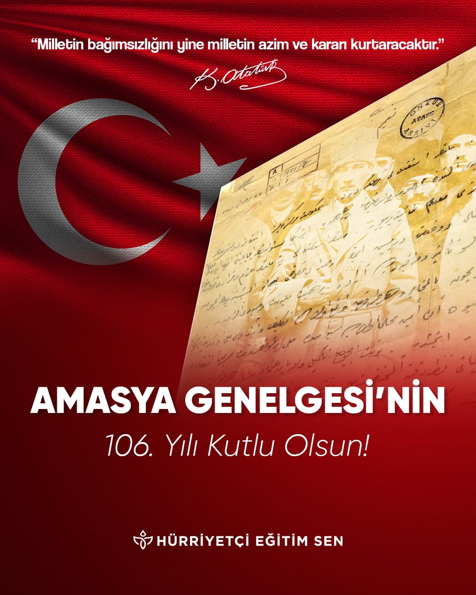 📜 “Milletin istiklâlini yine milletin azim ve kararı kurtaracaktır!”
📍22 Haziran 1919 – Amasya Genelgesi
📌 Bir milletin esarete boyun eğmeyeceğini, iradesine pranga vurulamayacağını dünyaya ilan ettiğimiz gün…

Cumhuriyetimizin ilk adımı, bağımsızlığımızın manifestosu Amasya
