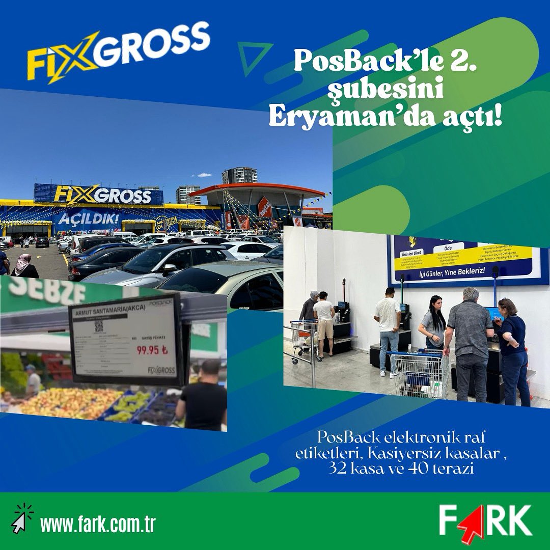 FARKBILGIISLEM's tweet photo. Fix Gross ikinci şubesini Eryaman’da açtı #kasiyersizkasa #elektronikrafetiketi #posback #dibal #selfcheckout https://t.co/ZaD64lJU83