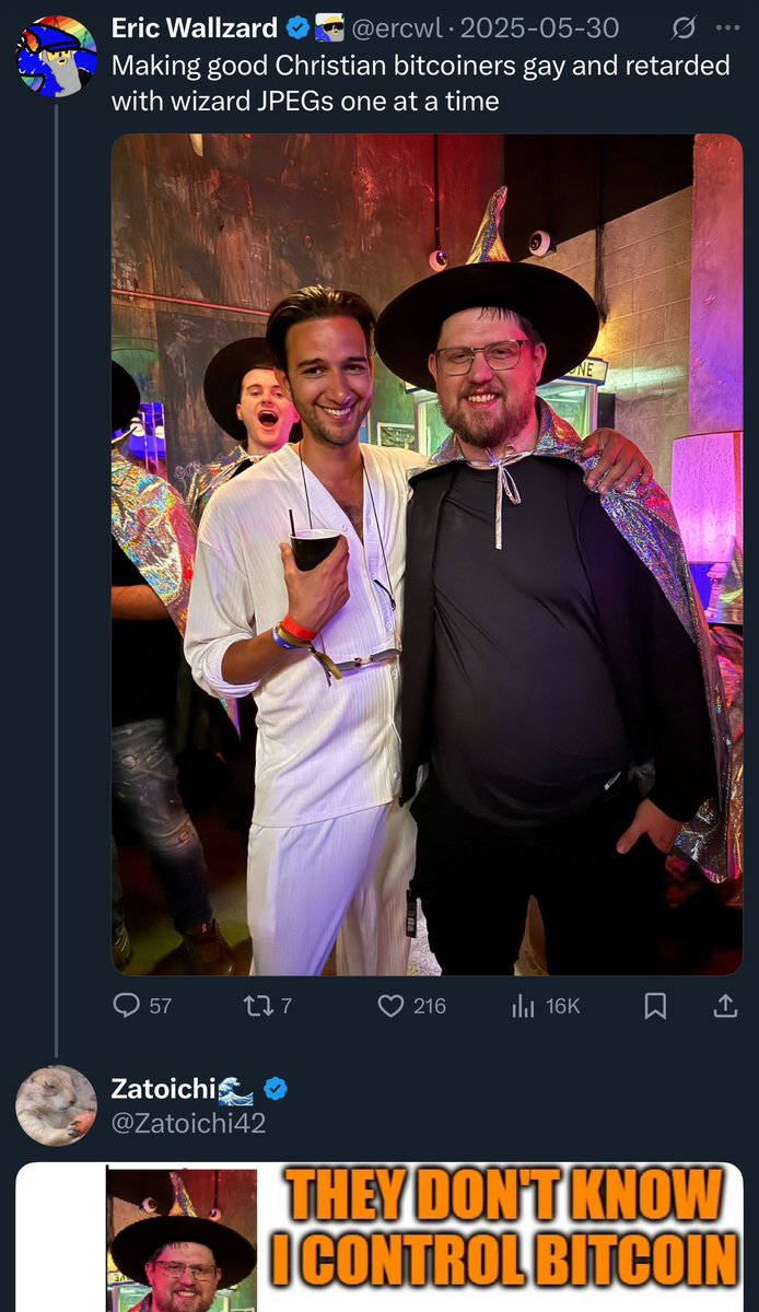 Eric Wallzard (@ercwl) on Twitter photo > 5+ yrs ago peter todd calls me ”potentially dangerous” for getting nerdsniped by zkrollups via vitalik’s blog
> bc of overzealous maximalism i go from ”beloved altcoin slayer” to ”ostricized shitcoiner” for many years 
> in 2023 i make a 4mb jpeg on bitcoin attracting zkrollups > 5+ yrs ago peter todd calls me ”potentially dangerous” for getting nerdsniped by zkrollups via vitalik’s blog
> bc of overzealous maximalism i go from ”beloved altcoin slayer” to ”ostricized shitcoiner” for many years 
> in 2023 i make a 4mb jpeg on bitcoin attracting zkrollups