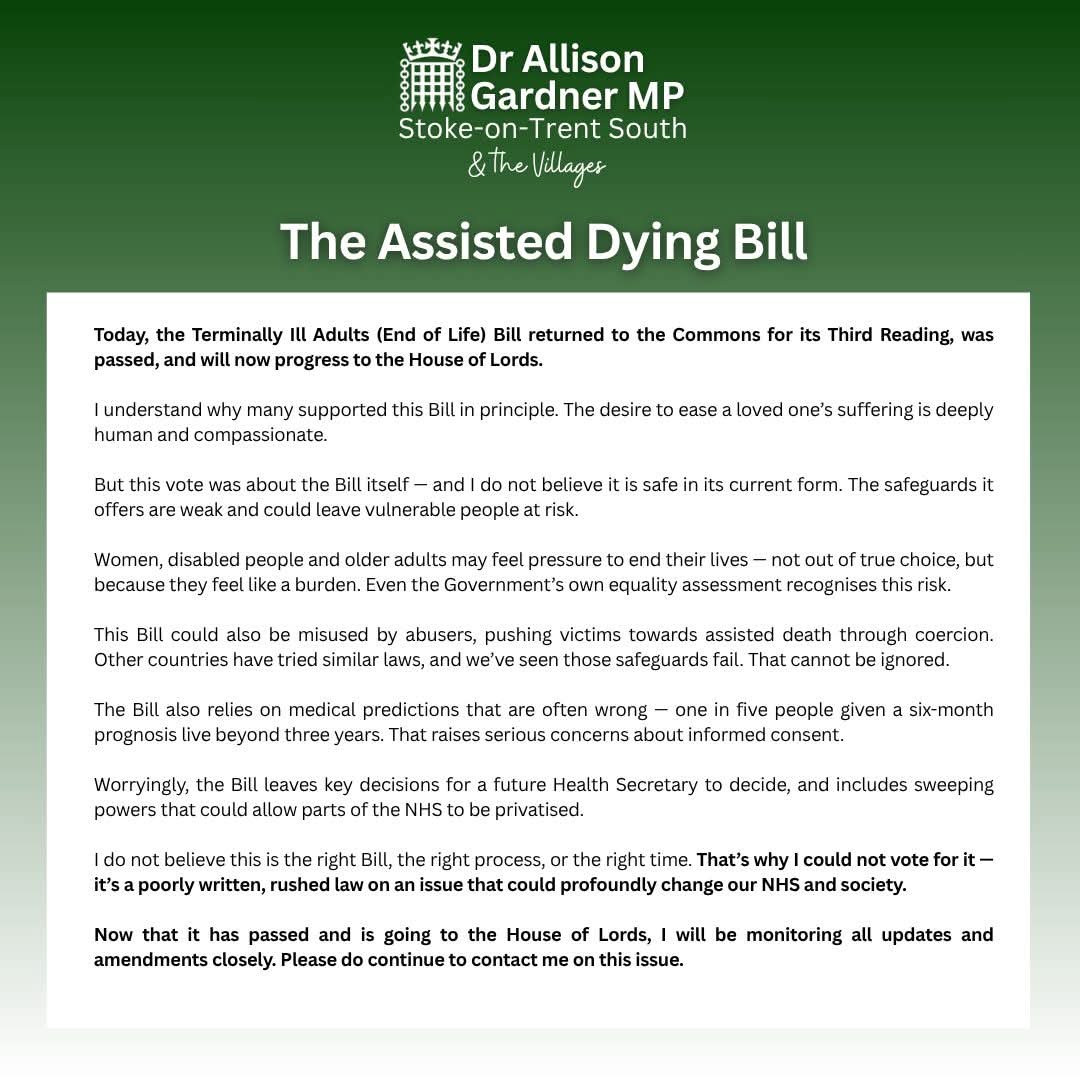 My statement on the assisted dying bill