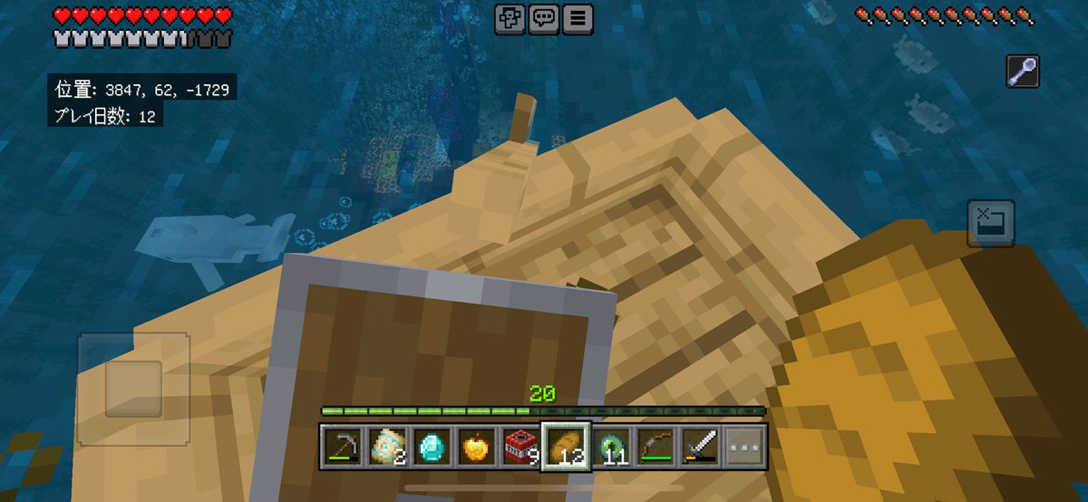 さらに進むと、海底神殿に海中廃ポータルと、冒険の誘惑が多い多い。早く要塞まで行かせてください、ワクワクで夜も眠れまsu zzZ
#Minecraft #マイクラ #楽しいことの前日は普通よりよく眠れるタイプ