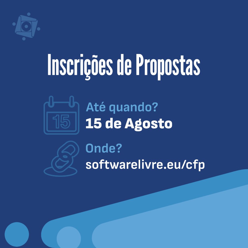 Festa do Software Livre (@festasoftlivre) on Twitter photo Chamada para Propostas
Tens algo a partilhar sobre tecnologia e liberdade digital? As submissões para oradores estão abertas! 
Envia a tua proposta:
festa2025.softwarelivre.eu/cfp
#FSL25 #FestaSoftwareLivre Chamada para Propostas
Tens algo a partilhar sobre tecnologia e liberdade digital? As submissões para oradores estão abertas! 
Envia a tua proposta:
festa2025.softwarelivre.eu/cfp
#FSL25 #FestaSoftwareLivre