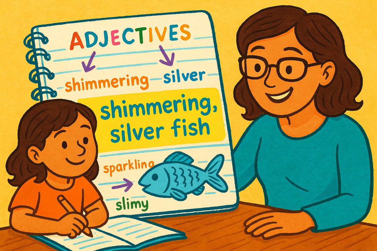 EnglishFunUK's tweet photo. Is your child struggling with their writing? Expanded noun phrases can turn plain ideas into vivid pictures! Check out our latest blog post for tips: https://t.co/r71PHQuf7n #WritingWithChildren #EducationTips https://t.co/8iUTU2d8Wn