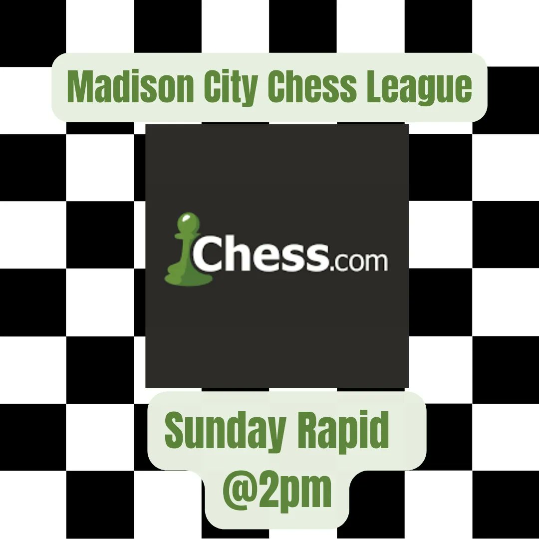 MCCL256's tweet photo. Join us for two great chess opportunities today:

♟𝗦𝘂𝗻𝗱𝗮𝘆 𝗔𝗱𝘂𝗹𝘁 𝗖𝗵𝗲𝘀𝘀 – 2:00 PM - 4:30 PM at the Madison Library.

♟ 𝗦𝘂𝗻𝗱𝗮𝘆 𝗥𝗮𝗽𝗶𝗱 (𝗢𝗻𝗹𝗶𝗻𝗲) – 2:00 PM on https://t.co/B5RqAwIEVL. https://t.co/QO9ZdiIpdn