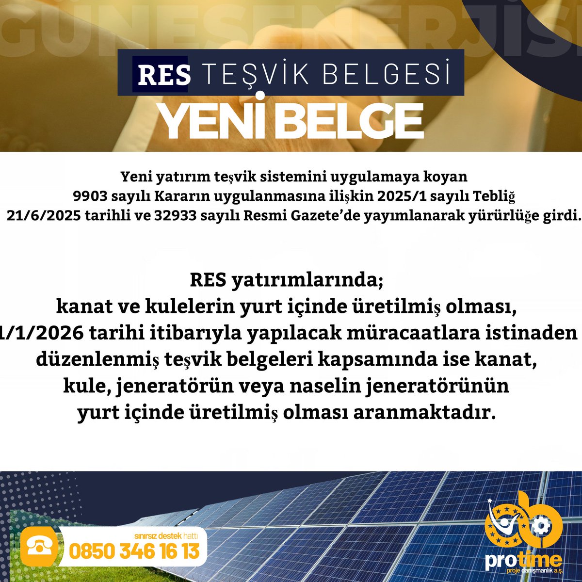 protimeAS's tweet photo. Yeni #yatırımteşvik sistemi ile #GES yatırımlarında kullanılacak güneş panellerinin ingot dilimleme veya daha önceki aşamadan itibaren yurtiçinde üretilmiş hücreden üretilmesi ve güneş paneli taşıyıcı konstrüksiyonlarının yurtiçinde üretilmiş olması gerekmektedir. https://t.co/H1h8AaIrJU