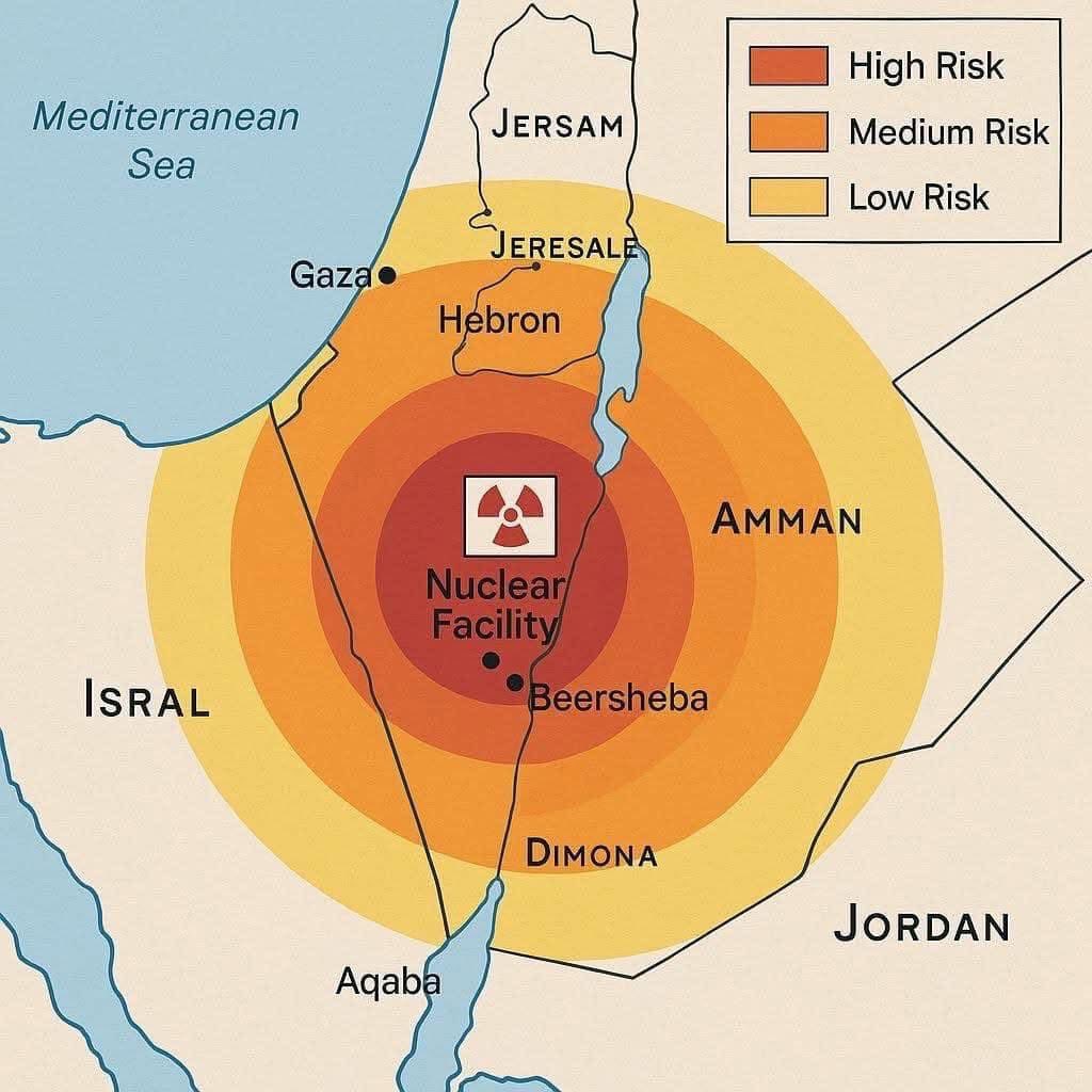 في حال استهداف مفاعل ديمونا الاسرائيلي 
نطاق التلوث الإشعاعيّ..