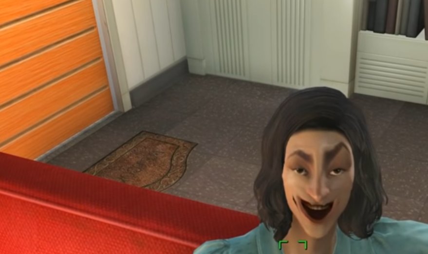 Cheedar15's tweet photo. @sekaithereturn Looks like one of those characters from fallout 4 with that face flexing mod, can't for the life of me remember it https://t.co/nMmwt4hyy8