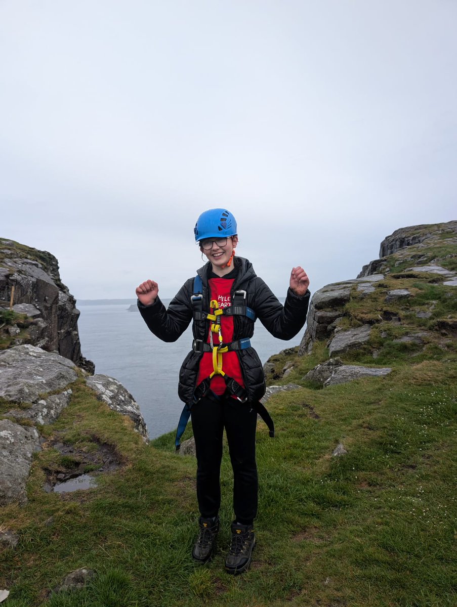 MJ_McCallister's tweet photo. Proud Mummy alert... Today 42 brave abseilers are descending Fairhead in aid of @Chldns_Hrtbeat. The first one over the edge was Daisy, our 12 year old daughter. The lady ahead of her didn't want to be first so Daisy volunteered. Well done to all who conquered the #GiantDrop ❤️ https://t.co/aPzKB7E8Us