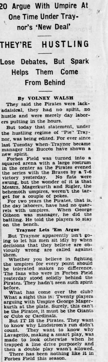 JimmyTrdinich's tweet photo. On this date in 1934, the @Pirates beat the Boston Braves, 7-6, at Forbes Field. Freddie Lindstrom went 4-for-4 with a pair of doubles and Arky Vaughan hit a two-run homer. Ralph Birkofer pitched the final 5.1 innings for the win. https://t.co/FLTjoVTJ8b